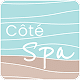 Logo Côté Spa. Design côtier relaxant avec mer bleu clair et sable beige, traversé de vagues blanches. Symbole de bien-être et de détente.
