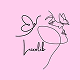 Illustration linéaire noire d'un profil de visage féminin et de papillons sur fond rose pastel, signé Laurelik. Art minimaliste doux.